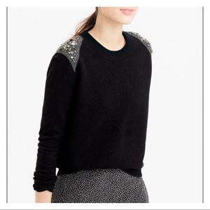 j. crew • black jeweled wool backzip sweater • s